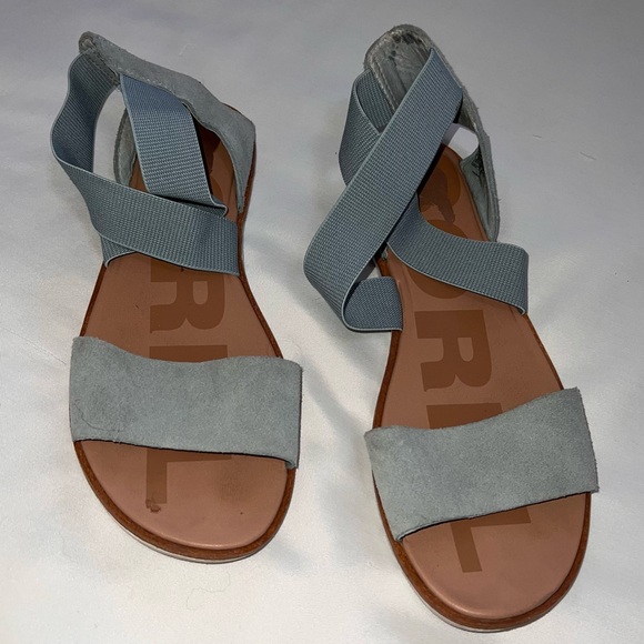 Sorel Shoes - SOREL ELLA II FLAT SANDALS - Size W 8.5 - Light dusty blue w. Tan sole.